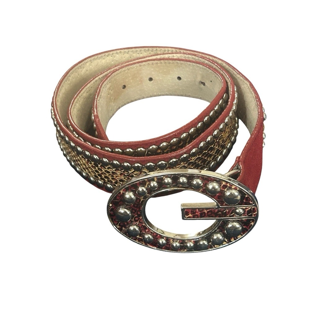 Vintage GUESS Y2K Red Suede Studded Belt XL G Logo Buckle Snakeskin Boho 46"